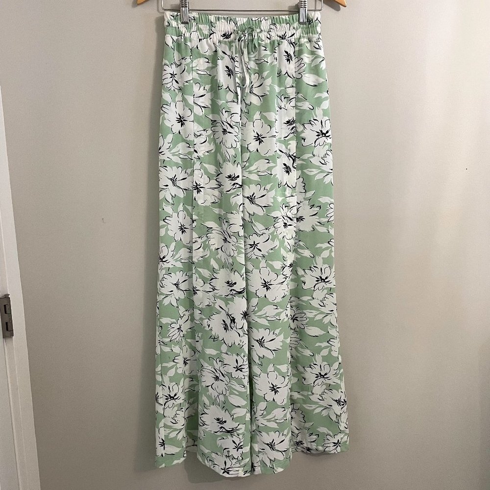 Mint Floral Wide Leg Pants